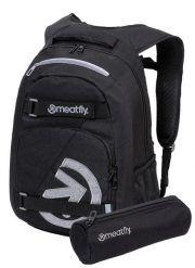 Plecak na laptopa z piórnikiem szkolnym – czarny Meatfly. Czarne plecaki męskie Meatfly, bez wzorów, z materiału, biznesowe. Za 237.99 zł.