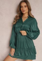 Ciemnozielona Sukienka z Falbankami Hile. Zielone sukienki damskie Renee, na imprezę, l, z aplikacjami, klasyczne, bez kołnierzyka, bez ramiączek, mini. Za 139.99 zł.