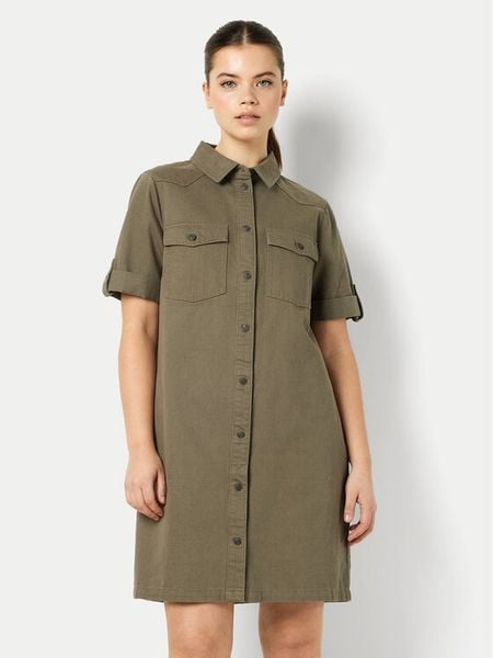 Noisy May Sukienka jeansowa New Signe 27030173 Khaki Loose Fit. Brązowe sukienki damskie Noisy May, xs, bez wzorów, z bawełny, bez kołnierzyka, bez ramiączek. Za 89.99 zł.