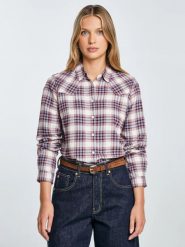 Koszula damska flanelowa z wiskozy w kratę niebiesko-bordowa Dreni 401. Niebieskie koszule damskie BIG STAR, l, bez wzorów, z jeansu, casualowe, bez kołnierzyka, bez ramiączek. Za 229.99 zł.