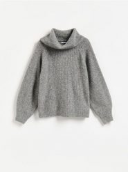 Sweter z dodatkiem wełny - szary. Szare swetry nierozpinane damskie Reserved, l, bez wzorów, z dzianiny, bez kołnierzyka, bez ramiączek. Za 149.99 zł.