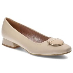 Beżowe Czółenka Espirito Damskie Eleganckie Obuwie. Brązowe czółenka damskie Espirito, z aplikacjami, ze skóry, biznesowe, bez obcasa, bez zapięcia. Za 348.99 zł.