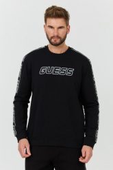 GUESS Czarna męska bluza z lampasami Arlo, Rozmiar L. Czarne bluzy męskie Guess, l, z aplikacjami, bez ramiączek, bez kaptura. W wyprzedaży za 236.99 zł.