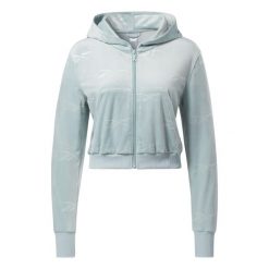 Damska bluza z aksamitu zapinana na zamek Reebok Classics Energy Q4. Zielone bluzy damskie Reebok, l, bez wzorów, z materiału, sportowe, bez ramiączek, bez kaptura. Za 159.99 zł.
