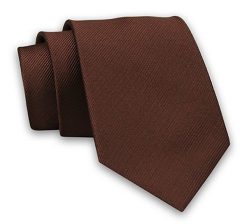 Brązowy Elegancki Klasyczny Męski Krawat -Angelo di Monti- 7 cm, Jednokolorowy, w Delikatne Prążki. Brązowe krawaty i muchy Angelo di Monti, bez wzorów, z tkaniny, eleganckie. Za 45.00 zł.