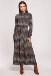 Długa sukienka BOHO z falbankami i długim rękawem zielona. Zielone sukienki damskie Stylove, do pracy, m, bez wzorów, biznesowe, bez kołnierzyka, bez ramiączek, maxi. Za 439.00 zł.