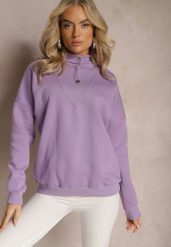 Jasnofioletowa Ocieplana Bluza Bawełniana z Półgolfem Heraia. Fioletowe bluzy damskie Renee, bez wzorów, z bawełny, casualowe, bez ramiączek, bez kaptura. Za 84.99 zł.