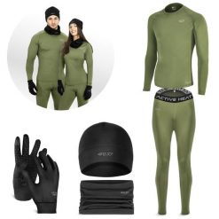 Zestaw odzieży termicznej unisex 4FIZJO czarny/zielony - 5 elementów. Zielona bielizna sportowa damska 4FIZJO, bez wzorów. Za 219.99 zł.