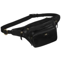 Klasyczna, czarna, skórzana nerka męska na biodra Peterson PTN BP001-TUM. Czarne saszetki i nerki męskie Peterson, bez wzorów, ze skóry. Za 169.99 zł.