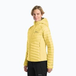 Kurtka ocieplana damska Jack Wolfskin Routeburn Pro Ins. Żółte kurtki sportowe damskie Jack Wolfskin, bez wzorów, z puchu, bez ramiączek, bez kaptura, trekkingowe. Za 599.99 zł.