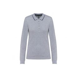 Damska koszulka polo pique z długim rękawem Kariban. Niebieskie bluzki damskie KARIBAN, bez wzorów, bez kołnierzyka, bez ramiączek. Za 153.50 zł.