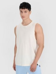 4F Tank top oversize męski - biały XL. Białe koszulki sportowe męskie 4F, m, bez wzorów, z bawełny, bez ramiączek, do koszykówki. W wyprzedaży za 29.99 zł.