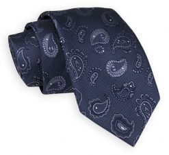 Ciemny Granatowy Elegancki Krawat -Angelo di Monti- 7 cm, Męski, Wzór Paisley, Łezki, Nerki. Niebieskie krawaty i muchy Angelo di Monti, bez wzorów, eleganckie. Za 45.00 zł.