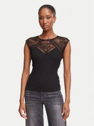 Morgan Bluzka 262-DIAMO Czarny Slim Fit. Czarne bluzki damskie Morgan, l, bez wzorów, z syntetyku, bez kołnierzyka, bez ramiączek. Za 189.99 zł.