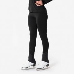 Legginsy treningowe do łyżwiarstwa figurowego Oxelo. Czarne legginsy damskie AXELYS, bez wzorów, z elastanu. Za 129.99 zł.