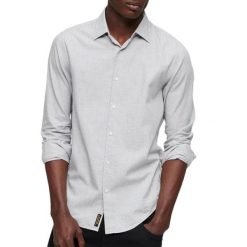 Bawełniana koszula z długim rękawem Superdry. Szare koszule męskie Superdry, xl, z aplikacjami, z bawełny, eleganckie, bez kołnierzyka, bez ramiączek. Za 304.30 zł.