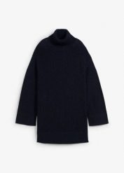 Sweter oversize z golfem z mieszanki bawełny. Brązowe swetry nierozpinane damskie bonprix, bez wzorów, z bawełny, bez kołnierzyka, bez ramiączek. Za 119.99 zł.