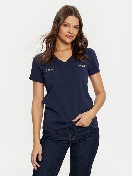Marciano Guess T-Shirt 5RGI03 6008A Granatowy Regular Fit. Niebieskie t-shirty damskie Marciano Guess, xxs, z aplikacjami, z bawełny, bez kołnierzyka, bez ramiączek. Za 139.99 zł.