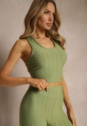 Ciemnozielony Tank Top z Tłoczonym Wzorem Aeronna. Zielone topy damskie Renee, l, bez wzorów, z jeansu, klasyczne, bez kołnierzyka, bez ramiączek. Za 29.99 zł.