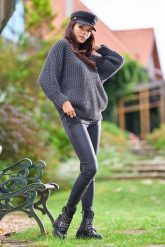Kimonowy Sweter z Półgolfem - Grafitowy. Szare swetry nierozpinane damskie Awama, uniwersalny, bez wzorów, z materiału, bez kołnierzyka, bez ramiączek. Za 242.90 zł.
