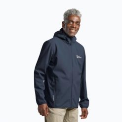 Kurtka softshell męska Jack Wolfskin Bornberg Hoody. Niebieskie kurtki sportowe męskie Jack Wolfskin, m, bez wzorów, z softshellu, bez kaptura, trekkingowe. Za 449.99 zł.