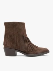 Brązowe botki z frędzlami. Brązowe botki damskie Ryłko, bez wzorów, ze skóry, boho, za kostkę, bez obcasa, na obcasie, bez zapięcia. Za 479.99 zł.