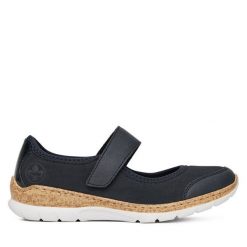Półbuty Rieker. Niebieskie półbuty damskie Rieker, bez wzorów, bez obcasa, na płaskiej podeszwie, bez zapięcia. Za 319.99 zł.