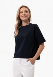 Bawełniany t-shirt, Comfort Fit, T-FLAME. Niebieskie t-shirty damskie Volcano, l, bez wzorów, z bawełny, bez kołnierzyka, bez ramiączek. Za 59.99 zł.