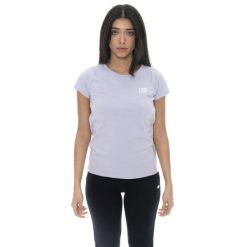 Koszulka z bawełna na trening na czas wolny. Fioletowe bluzki damskie LEONE 1947 APPAREL, bez wzorów, z bawełny, sportowe, bez kołnierzyka, bez ramiączek. W wyprzedaży za 75.78 zł.