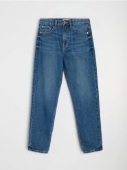Jeansy mom high waist - granatowy. Niebieskie jeansy damskie Sinsay, bez wzorów, z jeansu, z podwyższonym stanem. Za 59.99 zł.