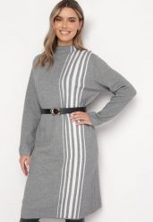 Jasnoszara Sukienka Midi z Półgolfem o Prostym Fasonie z Paskami Pregora. Szare sukienki damskie Born2be, na co dzień, xl, bez wzorów, bez kołnierzyka, bez ramiączek, midi, proste. Za 129.99 zł.