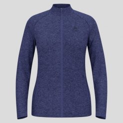 Bluza damska Odlo TENCIA Mid layer full zip. Niebieskie bluzy damskie ODLO, na zimę, l, bez wzorów, z elastanu, bez ramiączek, bez kaptura. Za 297.49 zł.