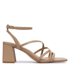 Sandały Aldo. Brązowe sandały damskie Aldo, bez wzorów, bez obcasa, na słupku, bez zapięcia. Za 359.99 zł.