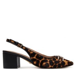 Sandały Guess. Brązowe sandały damskie Guess, z aplikacjami, bez obcasa, na słupku, bez zapięcia. Za 679.99 zł.