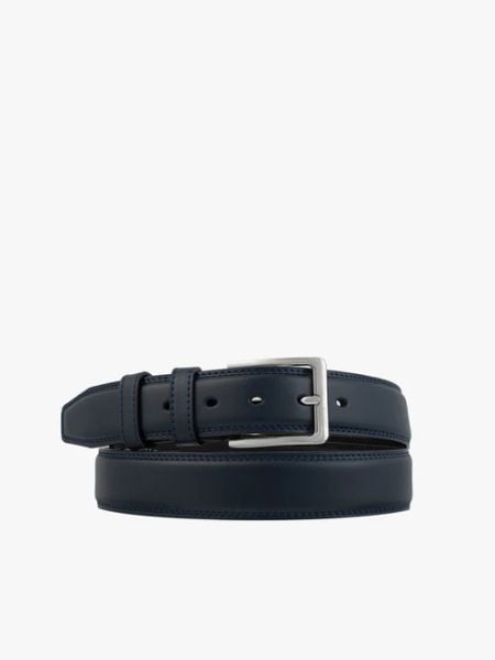 Granatowy pasek ze skóry licowej. Niebieskie paski męskie Brawo sp. z o.o., ze skóry, eleganckie. W wyprzedaży za 49.99 zł.
