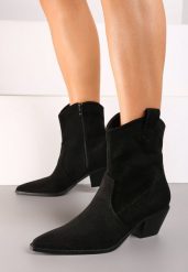 Czarne Botki Kowbojki na Stożkowym Obcasie Sairis. Czarne botki damskie Born2be, bez wzorów, z jeansu, eleganckie, bez obcasa, na obcasie, bez zapięcia. Za 149.99 zł.