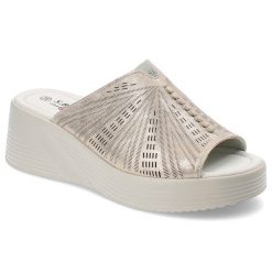 Złote Klapki S.Barski Eleganckie Wsuwane Obuwie Damskie. Żółte klapki damskie S.BARSKI, na lato, z aplikacjami, eleganckie, bez obcasa, na koturnie, bez zapięcia. Za 149.00 zł.