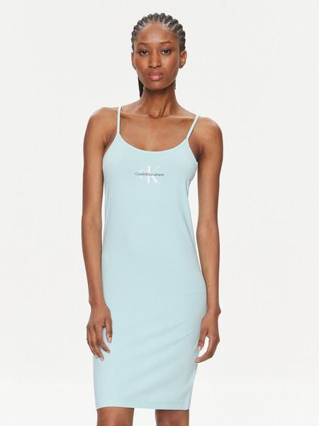 Calvin Klein Jeans Sukienka letnia J20J223420 Błękitny Slim Fit. Niebieskie sukienki damskie Calvin Klein Jeans, na lato, xs, bez wzorów, z bawełny, bez kołnierzyka, bez ramiączek. Za 159.99 zł.