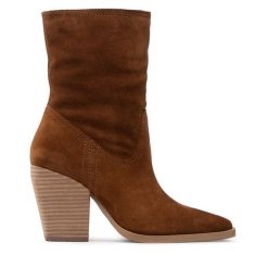 Botki Simple. Brązowe botki damskie SIMPLE, bez wzorów, bez obcasa, na słupku, bez zapięcia. Za 509.99 zł.