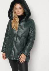 Ciemnozielona Pikowana Kurtka z Kapturem z Odpinanym Futerkiem Sevea. Zielone kurtki sportowe damskie Born2be, plus size, bez wzorów, z jeansu, bez ramiączek, z kapturem, trekkingowe. Za 219.99 zł.