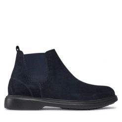 Sztyblety Geox. Niebieskie botki męskie Geox, bez wzorów, bez obcasa, bez zapięcia. Za 409.99 zł.