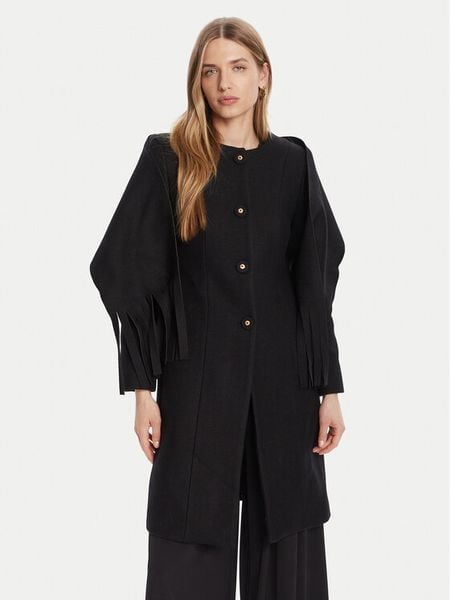 Rinascimento Płaszcz wełniany CFC0125616003 Czarny Regular Fit. Czarne płaszcze damskie Rinascimento, na zimę, xs, bez wzorów, z syntetyku, bez kołnierzyka, bez kaptura. Za 609.99 zł.