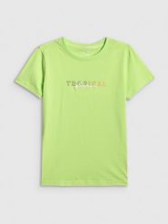 4F T-shirt slim z nadrukiem damski - żółty XL. Żółte t-shirty damskie 4F, l, bez wzorów, z bawełny, bez kołnierzyka, bez ramiączek. Za 59.99 zł.