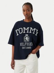 Tommy Hilfiger T-Shirt Varsity WW0WW50940 Granatowy Relaxed Fit. Niebieskie t-shirty damskie Tommy Hilfiger, xl, bez wzorów, z bawełny, bez kołnierzyka, bez ramiączek. Za 329.99 zł.