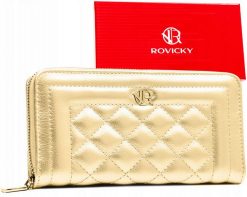 Portfel pikowany Rovicky R-PRK-03-HRH złoty. Żółte portfele damskie ROVICKY, ze skóry ekologicznej. Za 45.00 zł.