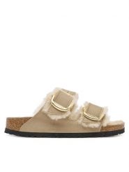 Birkenstock Klapki Arizona Big Buckle Shearling 1030384 Brązowy. Brązowe klapki damskie Birkenstock, bez wzorów, ze skóry, bez obcasa, bez zapięcia. Za 689.99 zł.