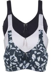 Biustonosz bez fiszbinów z bawełny organicznej (3 szt.). Niebieskie biustonosze bonprix, z aplikacjami, z bawełny. Za 134.99 zł.