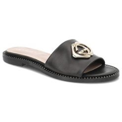 Czarne Klapki Lamanti Skórzane Buty Na Lato. Czarne klapki damskie LAMANTI, na lato, z aplikacjami, eleganckie, bez obcasa, bez zapięcia. Za 269.00 zł.