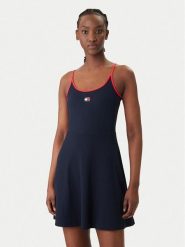 Tommy Jeans Sukienka codzienna DW0DW22335 Granatowy Slim Fit. Niebieskie sukienki damskie Tommy Jeans, na co dzień, xl, bez wzorów, z bawełny, bez kołnierzyka, bez ramiączek, proste. Za 329.99 zł.