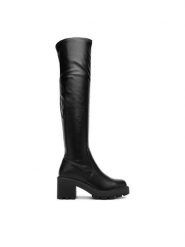 DeeZee Kozaki HX24029-1 Czarny. Czarne kozaki damskie DeeZee, bez wzorów, z materiału, bez obcasa, na słupku, bez zapięcia. Za 199.99 zł.